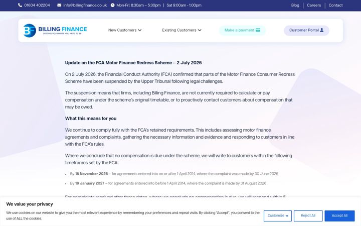 Snimka zaslona za billingfinance.co.uk