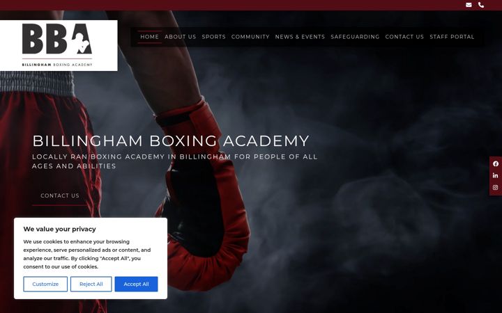 Screenshot of billinghamboxingacademy.co.uk