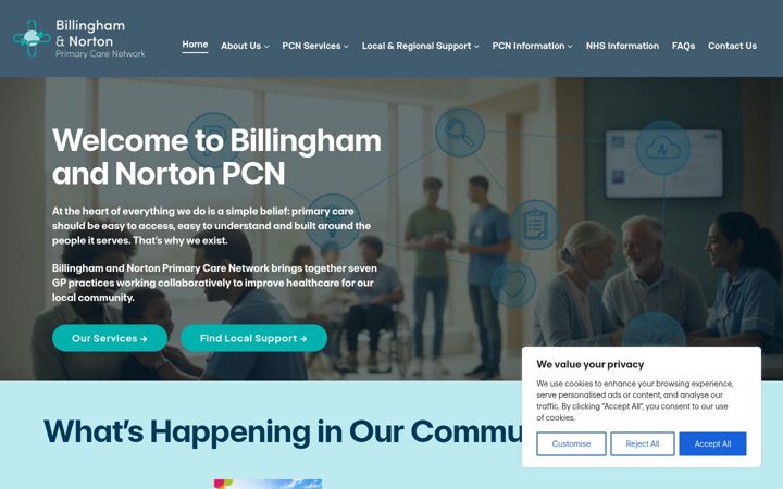 Snimka zaslona za billinghamnortonpcn.nhs.uk