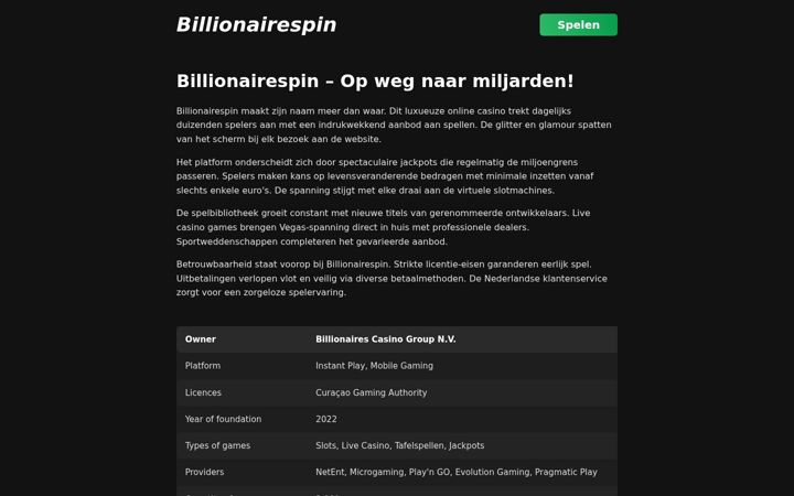Screenshot of billionaire-spin.be