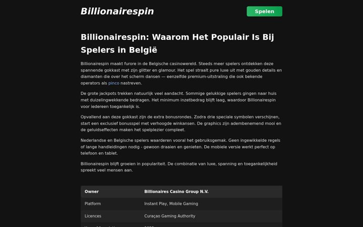 Screenshot of billionairespin.be