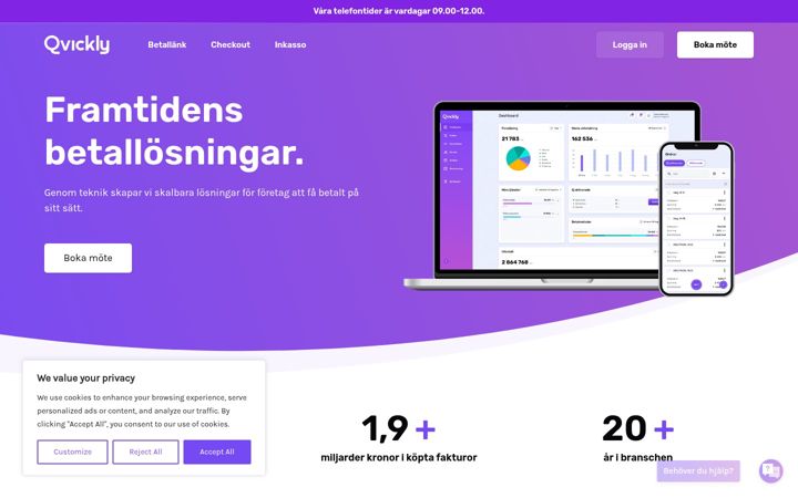 Screenshot of billmate.se