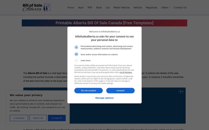 Screenshot of billofsalealberta.ca