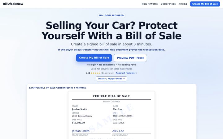 Screenshot of billofsalenow.com