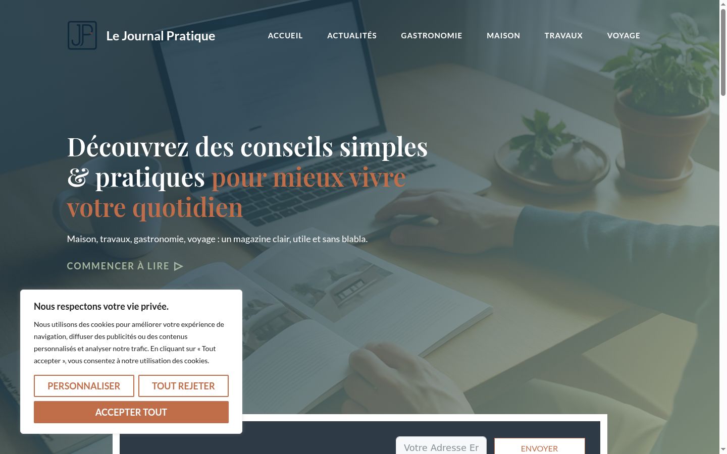 Capture d'écran de la bannière de consentement affichée avant toute interaction