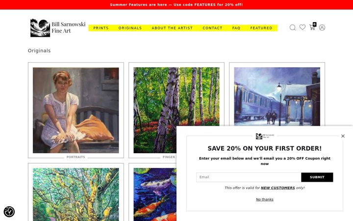Screenshot of billsarnowskifineart.com
