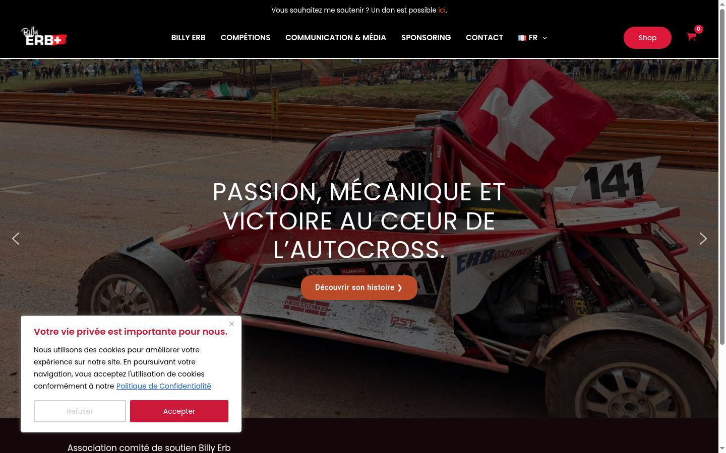 Capture d'écran de la bannière de consentement affichée avant toute interaction