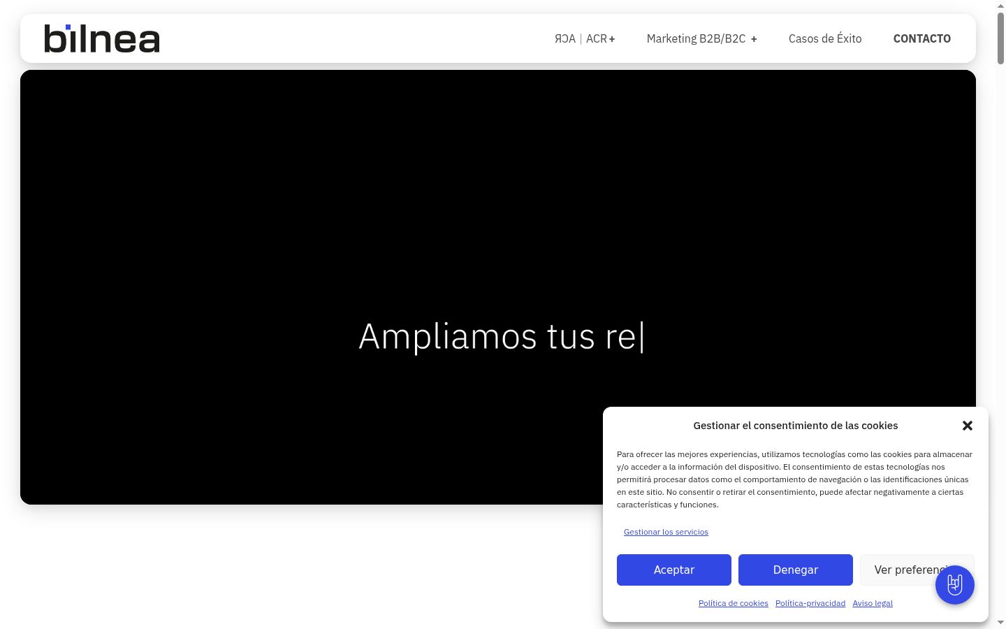 Captura de pantalla del banner de consentimiento mostrado antes de cualquier interacción