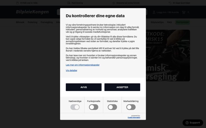 Snímek obrazovky bilpleiekongen.no