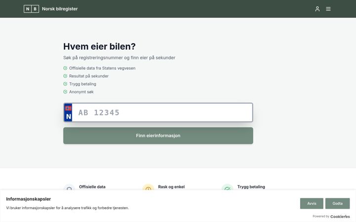 Capture d'écran de bilregisternorge.no