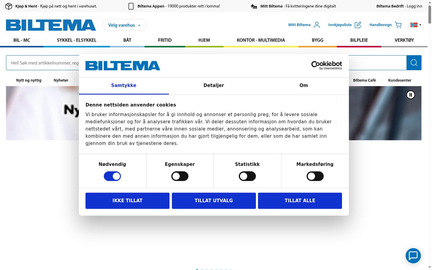 Screenshot del banner di consenso mostrato prima di qualsiasi interazione