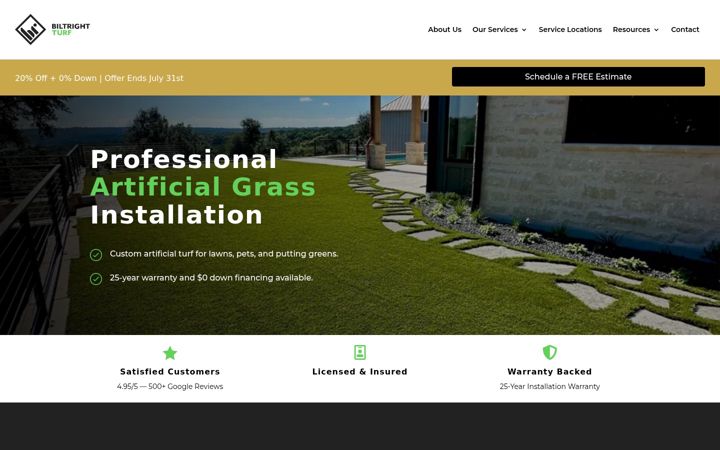 Screenshot of biltrightturf.com