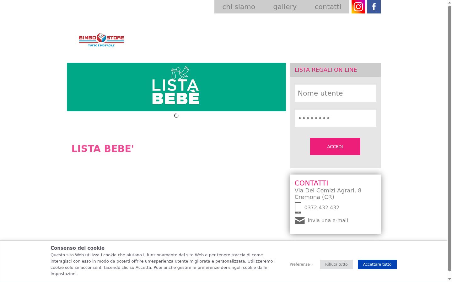 Screenshot del banner di consenso mostrato prima di qualsiasi interazione