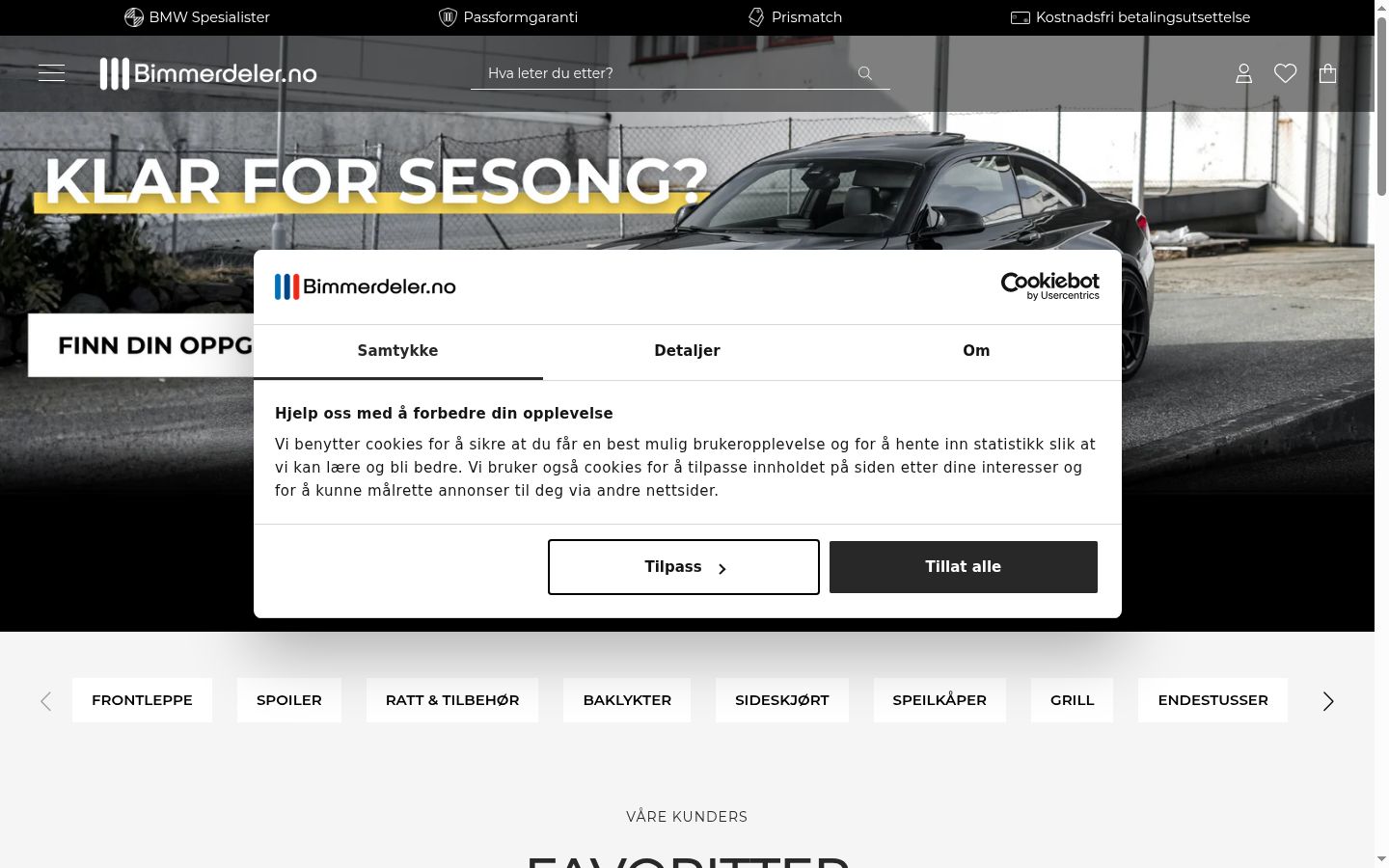Skjermbilde av samtykkebanneret slik det vises før noen interaksjon