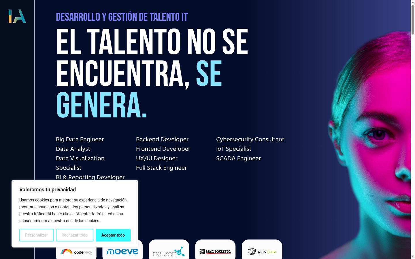 Captura de pantalla del banner de consentimiento mostrado antes de cualquier interacción