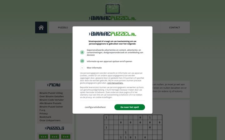 Skjámynd af binairepuzzel.nl