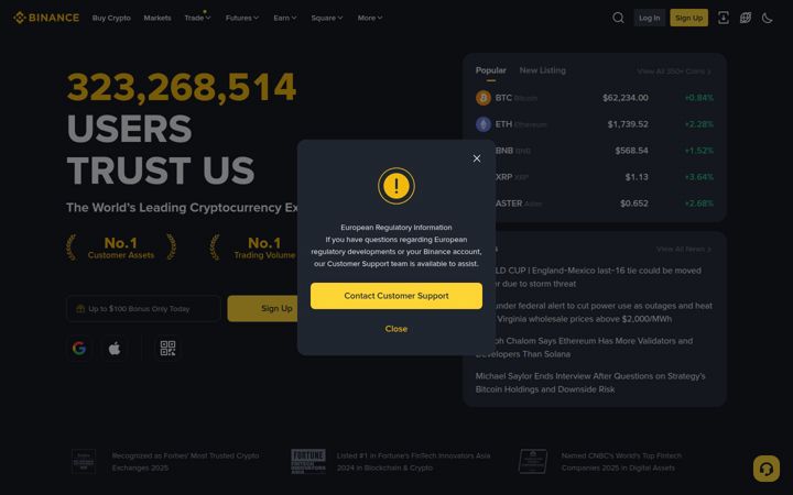 Capture d'écran de binance.info