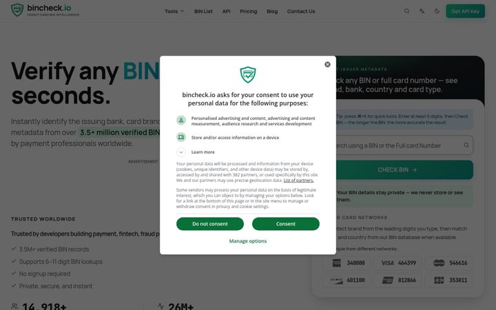 Screenshot of bincheck.io