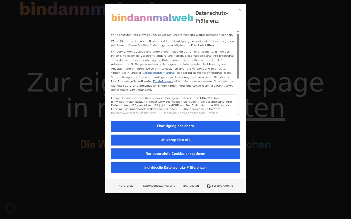 Képernyőkép a bármilyen interakció előtt megjelenő hozzájárulási bannerről