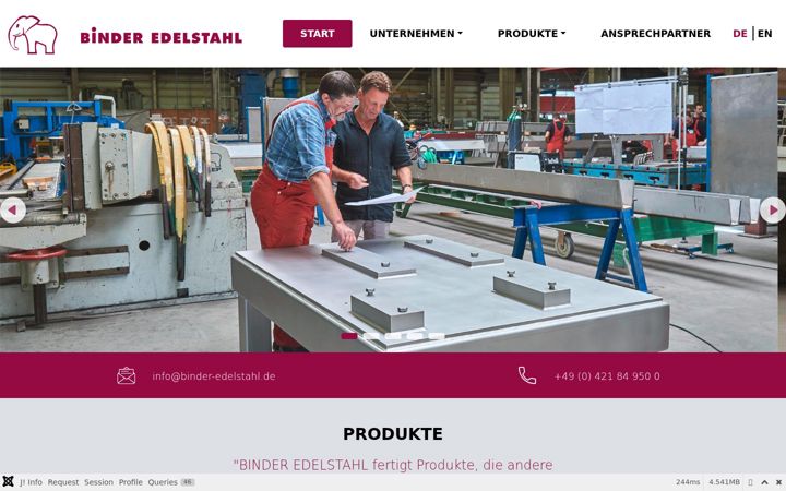 Screenshot of binder-edelstahl.com