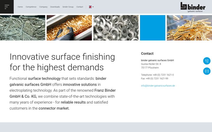 Screenshot of binder-galvanicsurfaces.de
