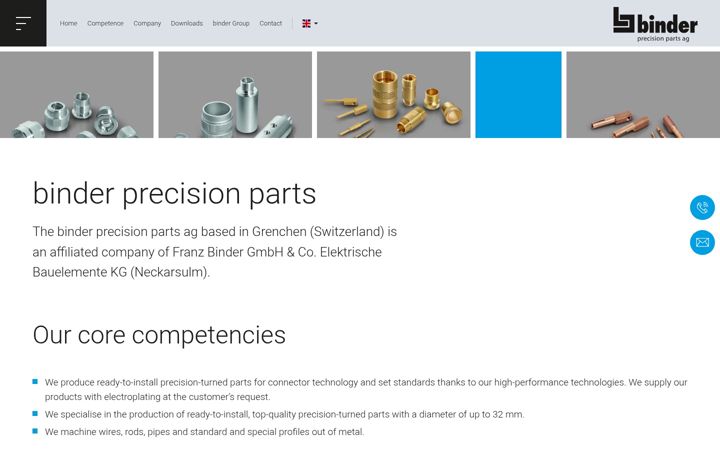 Screenshot of binder-precisionparts.ch