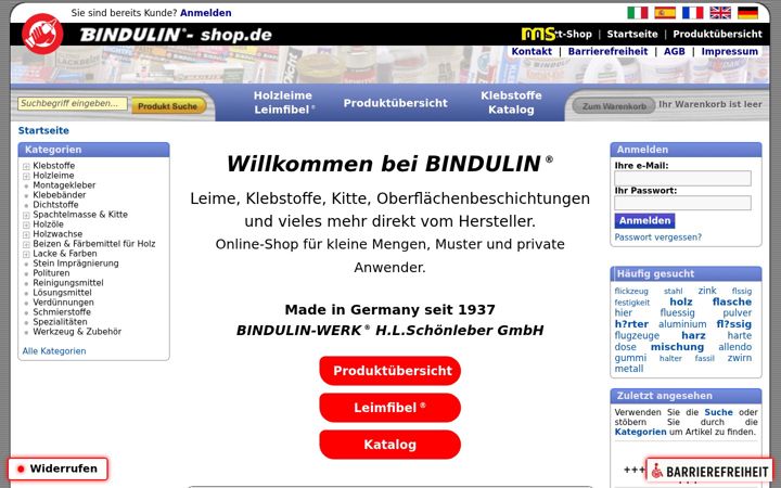 Screenshot of bindulin-shop.de