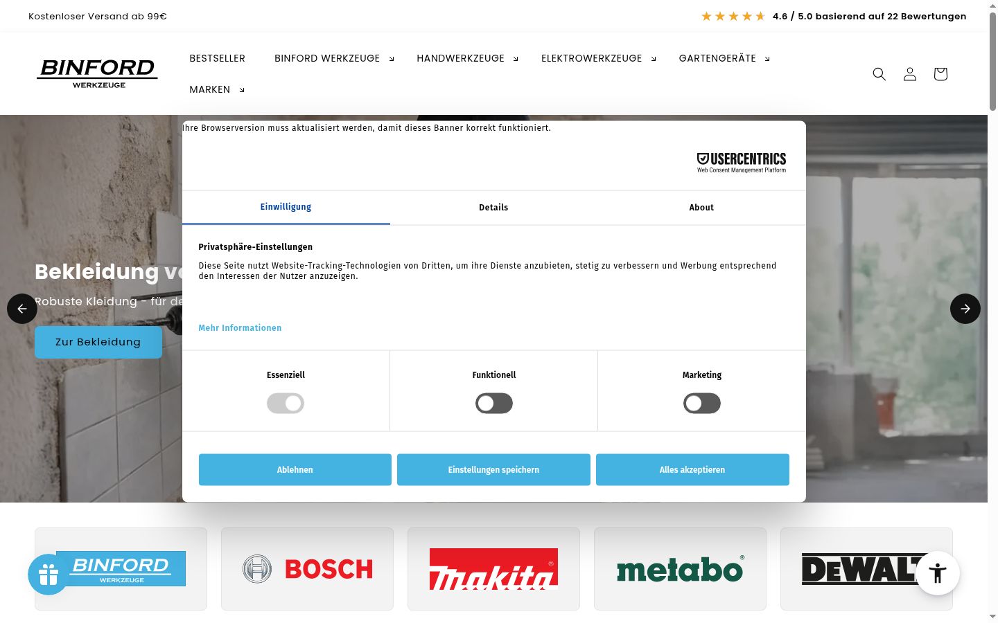 Snímek obrazovky baneru souhlasu zobrazeného před jakoukoli interakcí