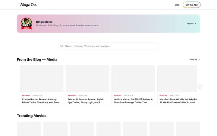 Screenshot of bingeme.in