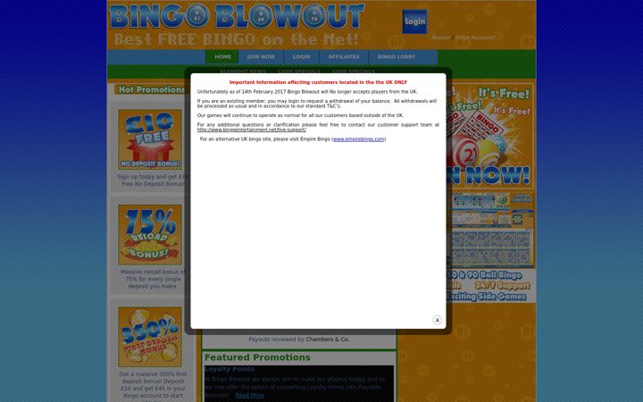 Screenshot of bingoblowout.co.uk