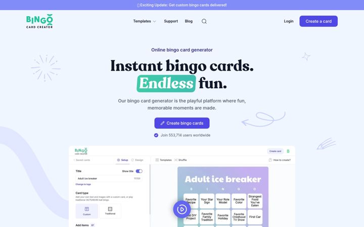 Posnetek zaslona bingocardcreator.com