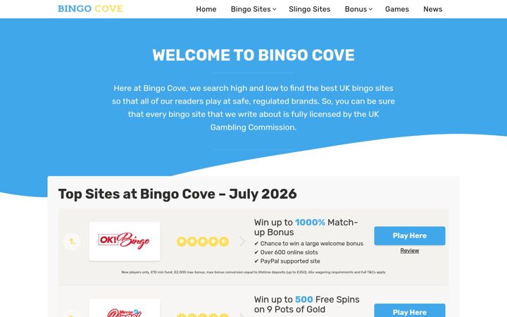 Screenshot of bingocove.co.uk