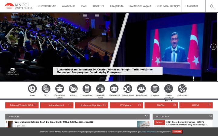 Screenshot of bingol.edu.tr