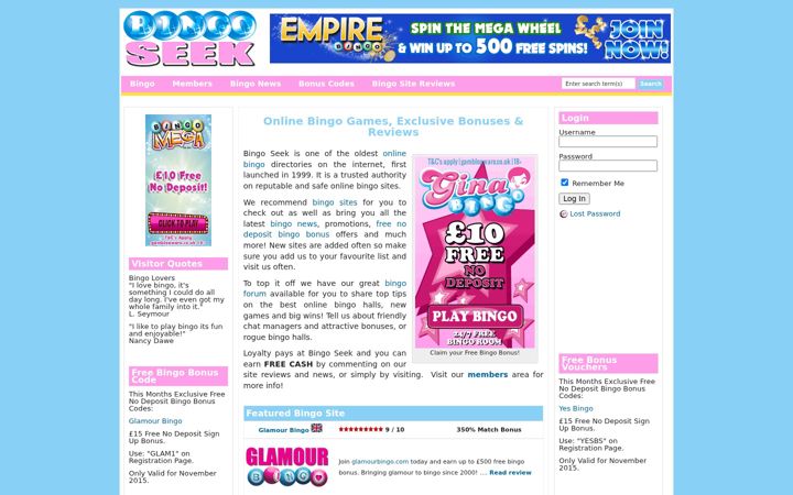 Screenshot van bingoseek.co.uk