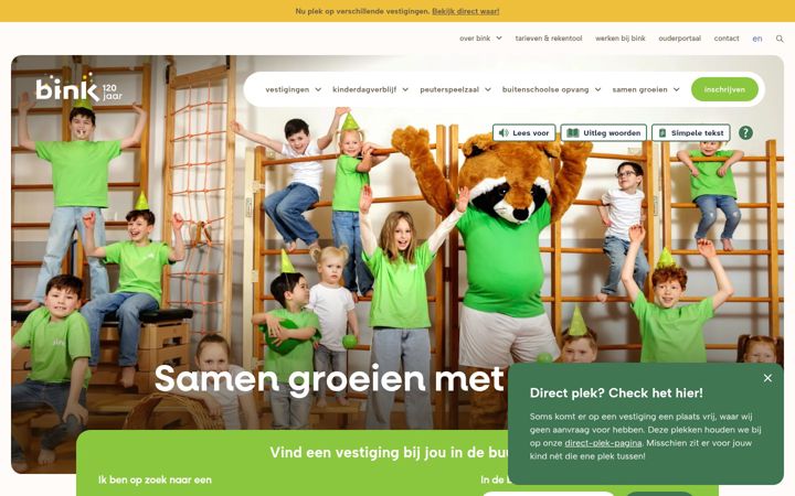 Snímek obrazovky binkkinderopvang.nl