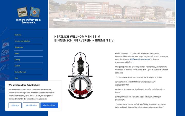Skjámynd af binnenschifferverein-bremen.de
