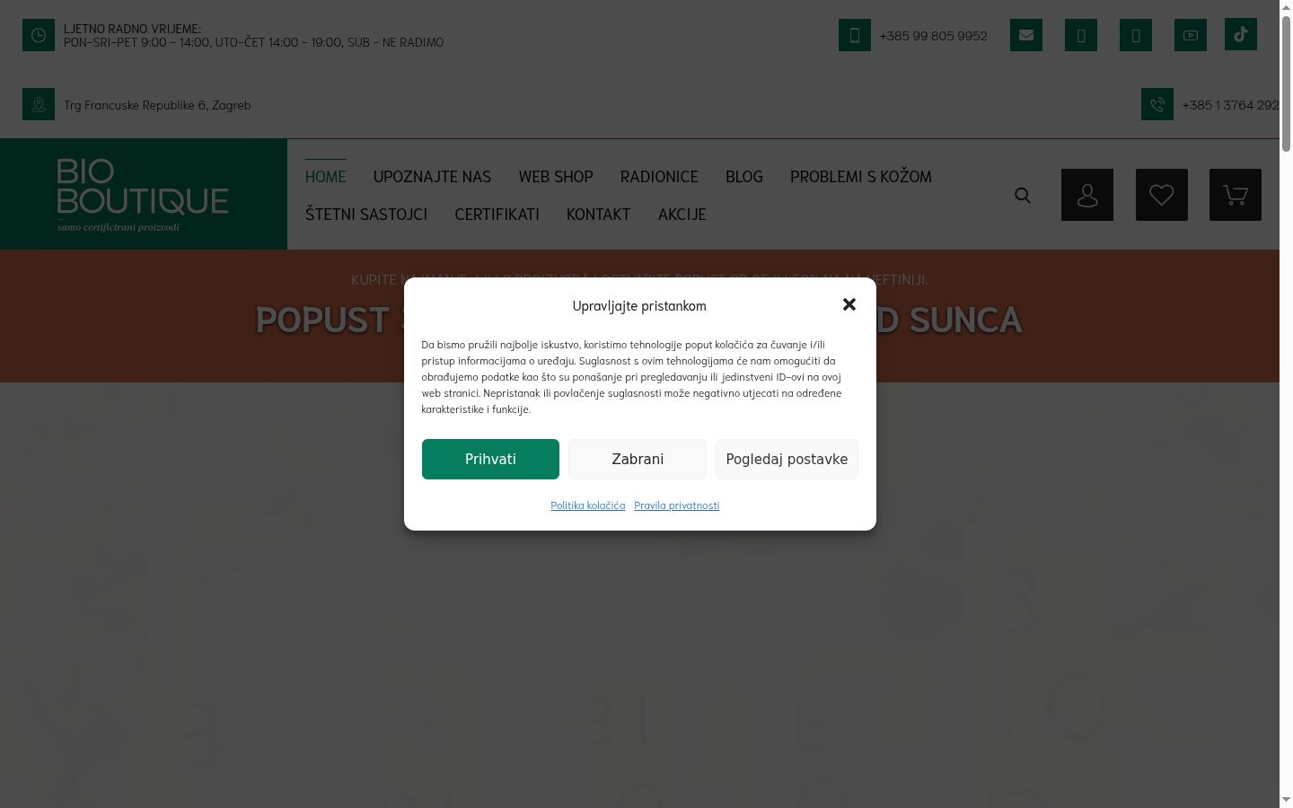 Snimka zaslona bannera za privolu prikazanog prije bilo kakve interakcije