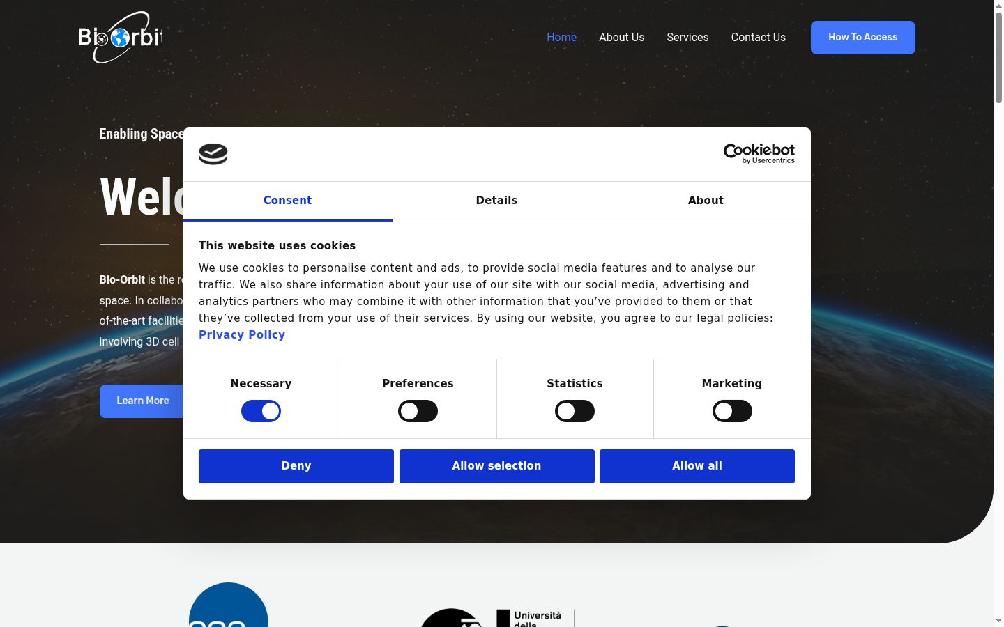 Screenshot of the consent banner shown before any interaction
