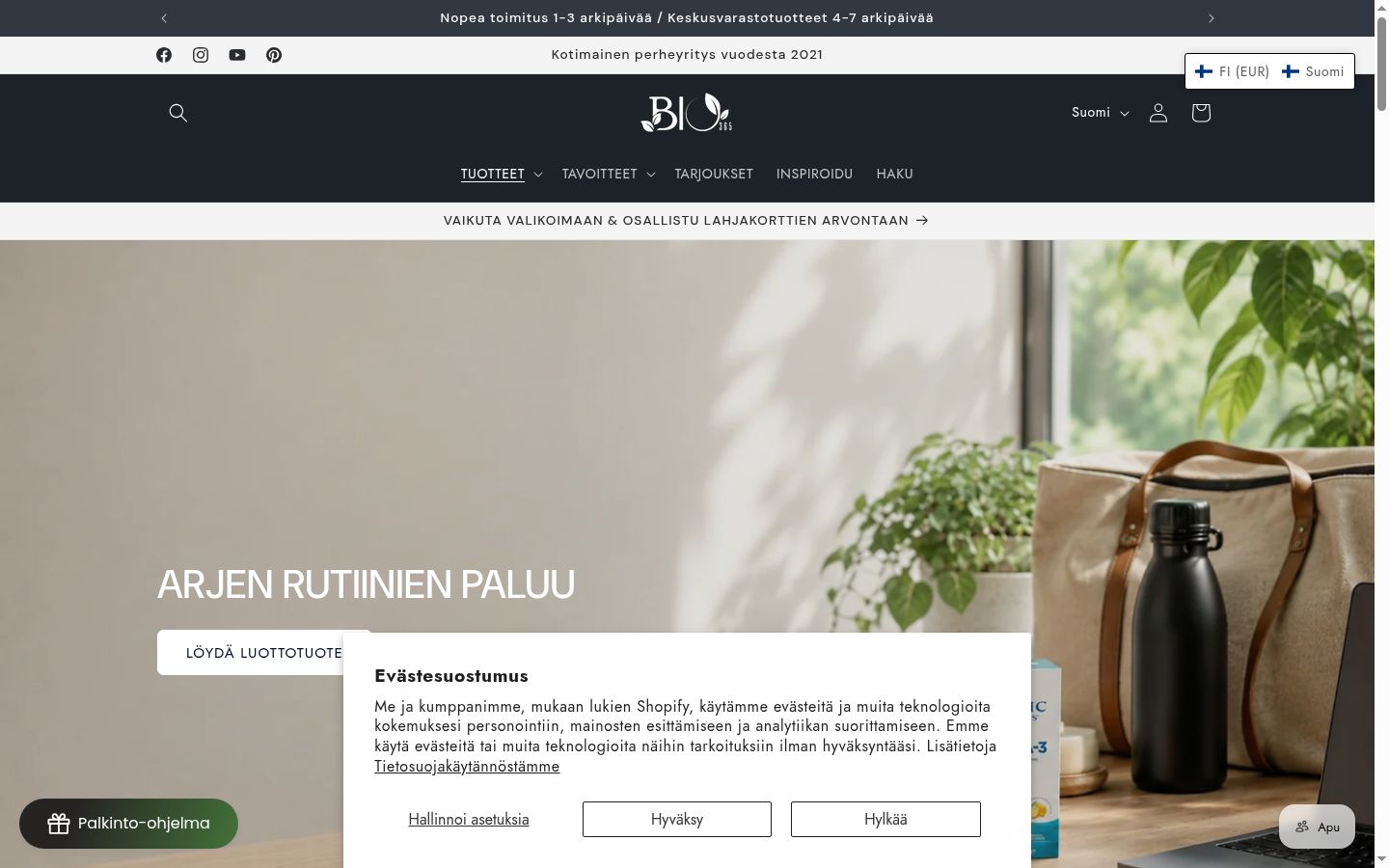 Ekrānuzņēmums ar piekrišanas baneri, kas tika rādīts pirms jebkādas mijiedarbības