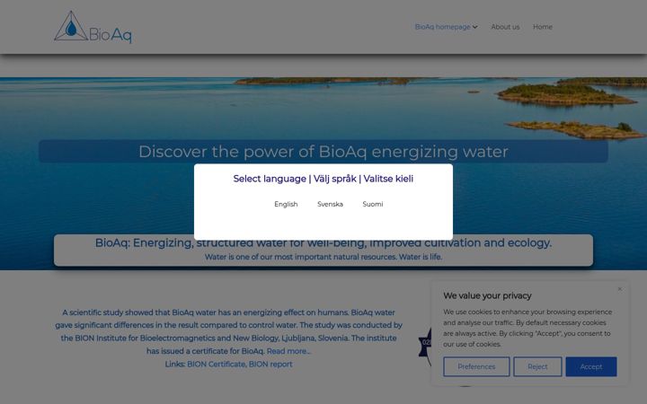 Posnetek zaslona bioaq.fi
