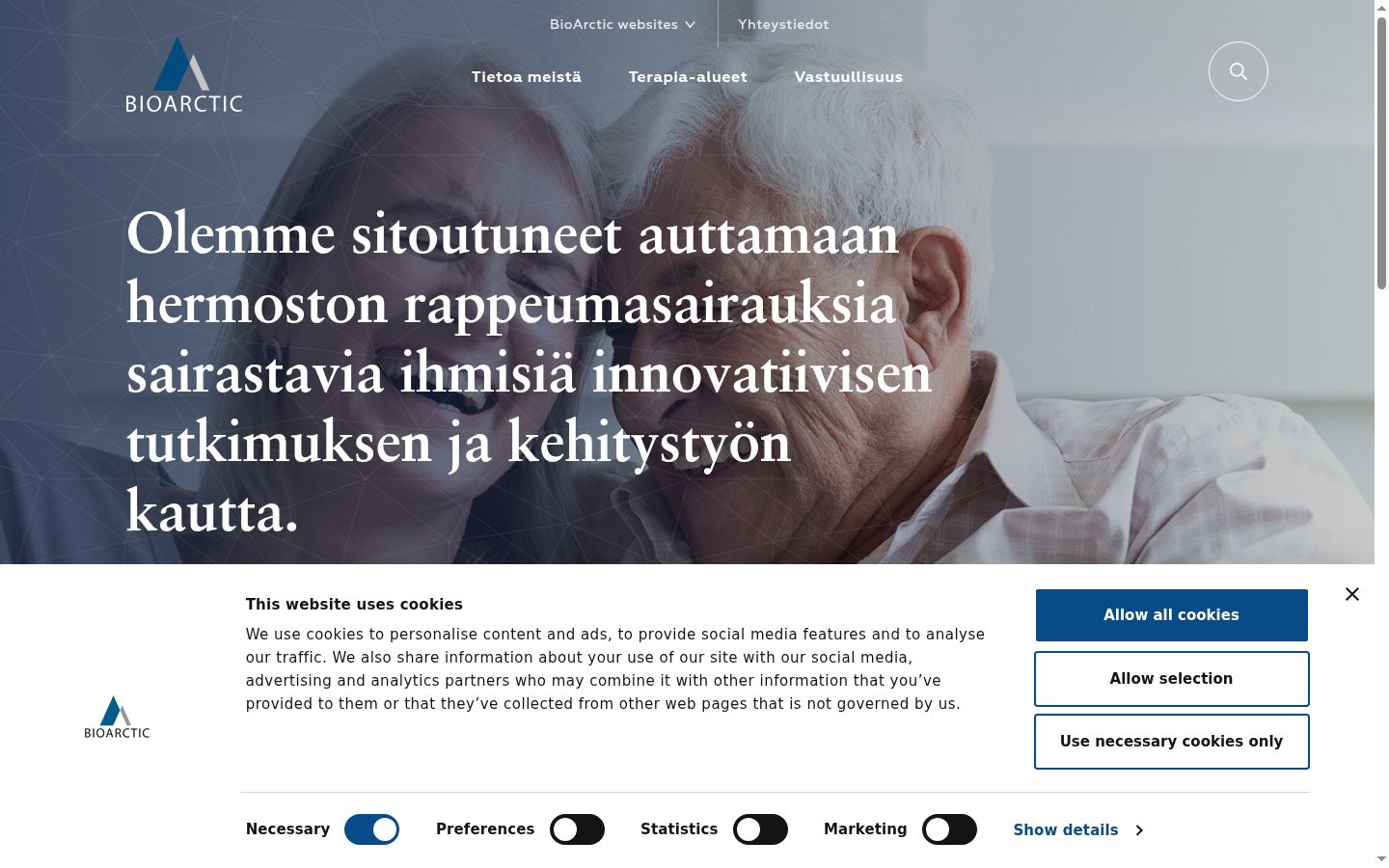 Ekrānuzņēmums ar piekrišanas baneri, kas tika rādīts pirms jebkādas mijiedarbības