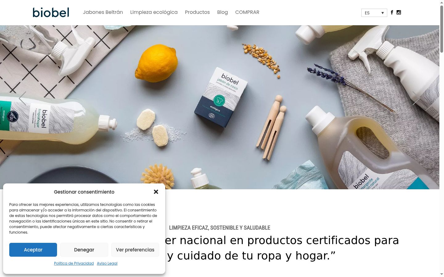 Captura de pantalla del banner de consentimiento mostrado antes de cualquier interacción