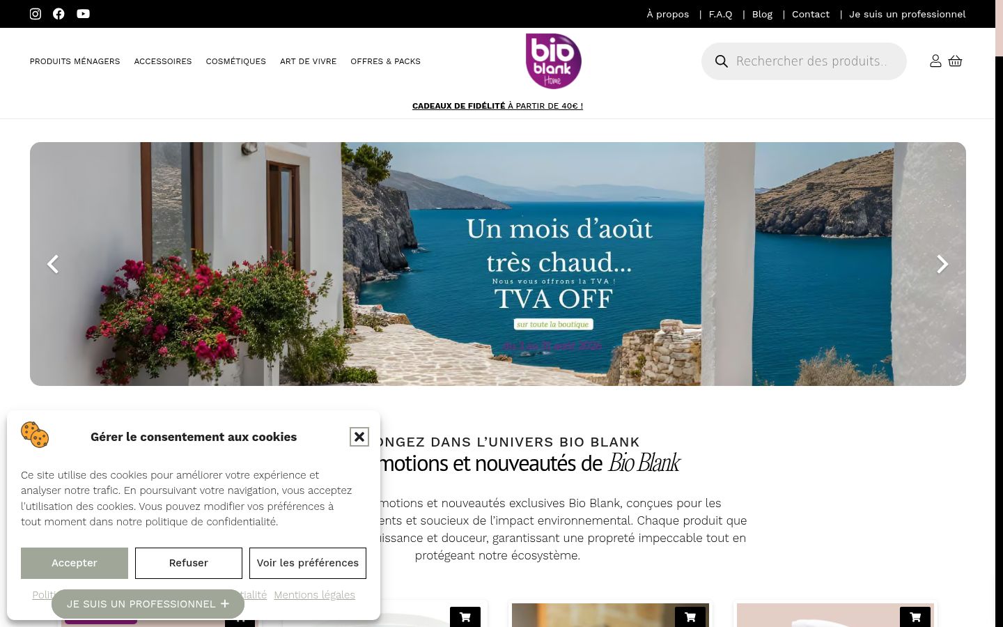 Capture d'écran de la bannière de consentement affichée avant toute interaction
