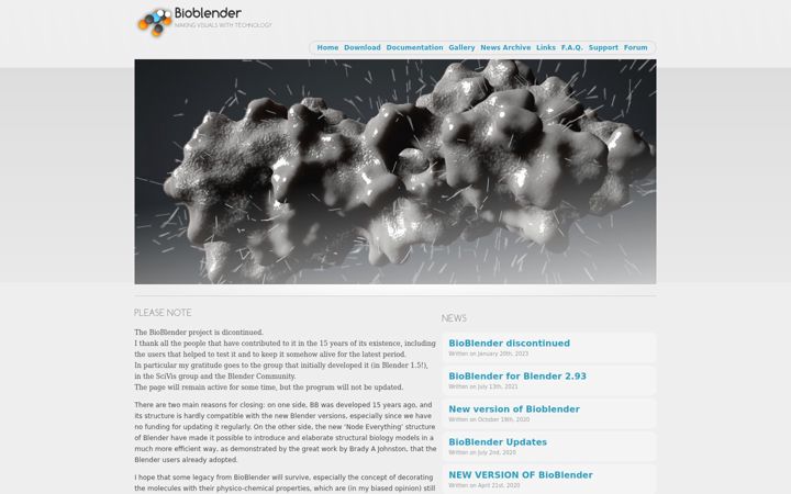 Screenshot of bioblender.org