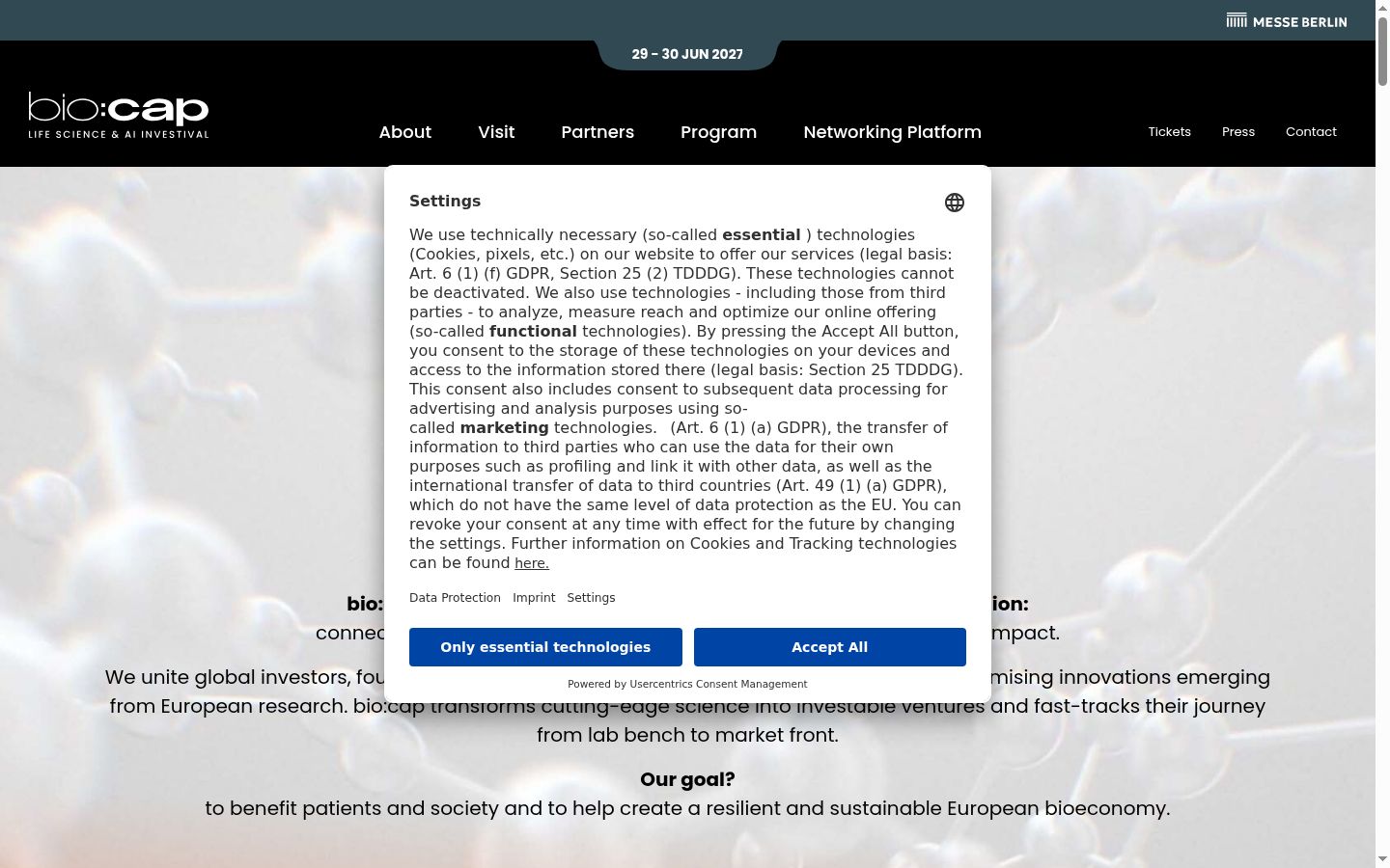 Screenshot del banner di consenso mostrato prima di qualsiasi interazione