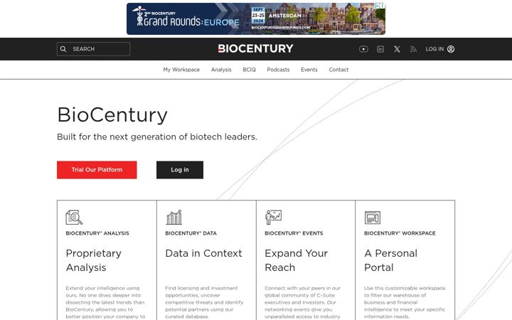 Screenshot of biocentury.com