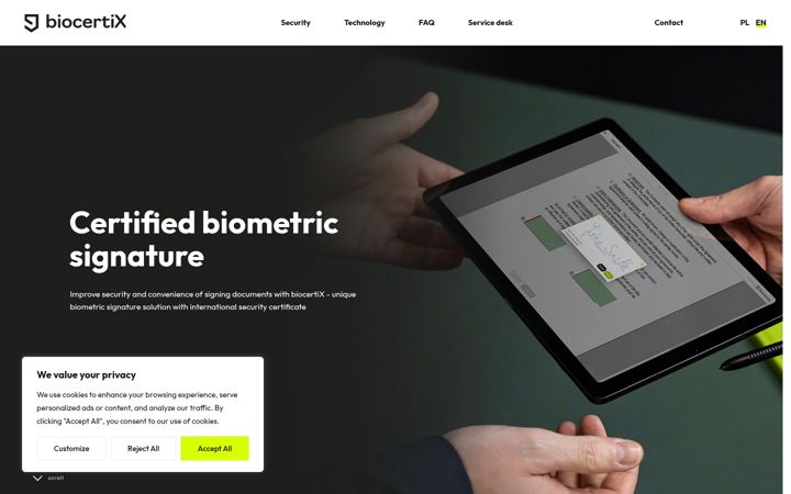 Screenshot of biocertix.com