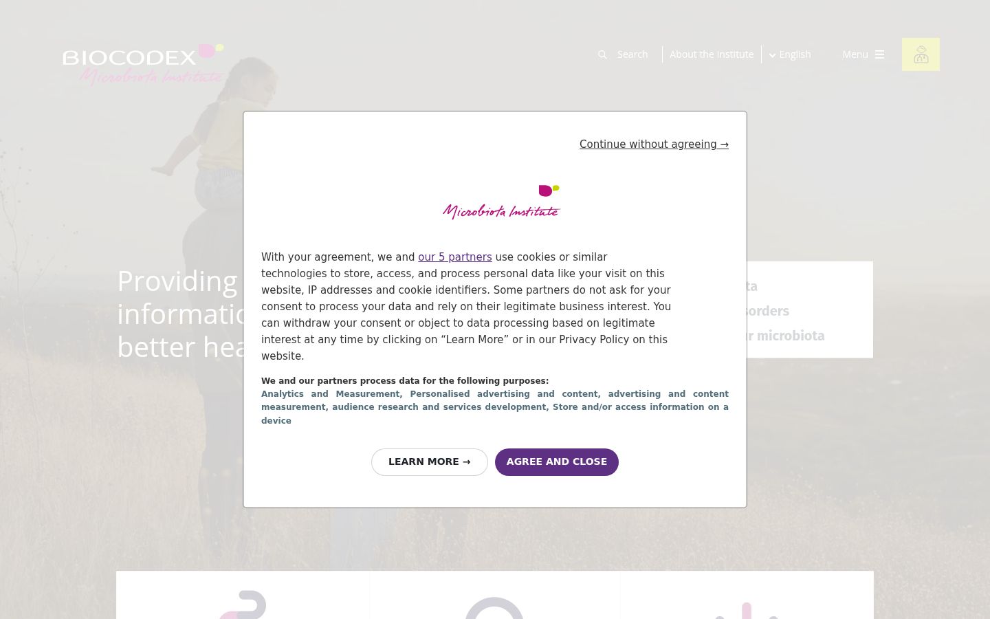 Screenshot del banner di consenso mostrato prima di qualsiasi interazione