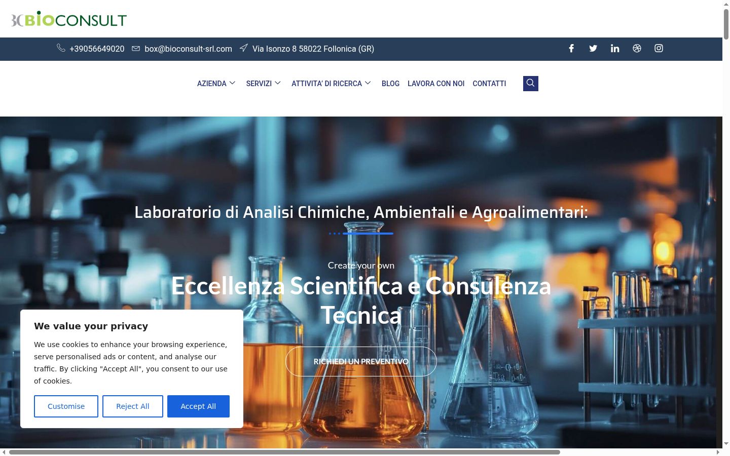 Screenshot del banner di consenso mostrato prima di qualsiasi interazione