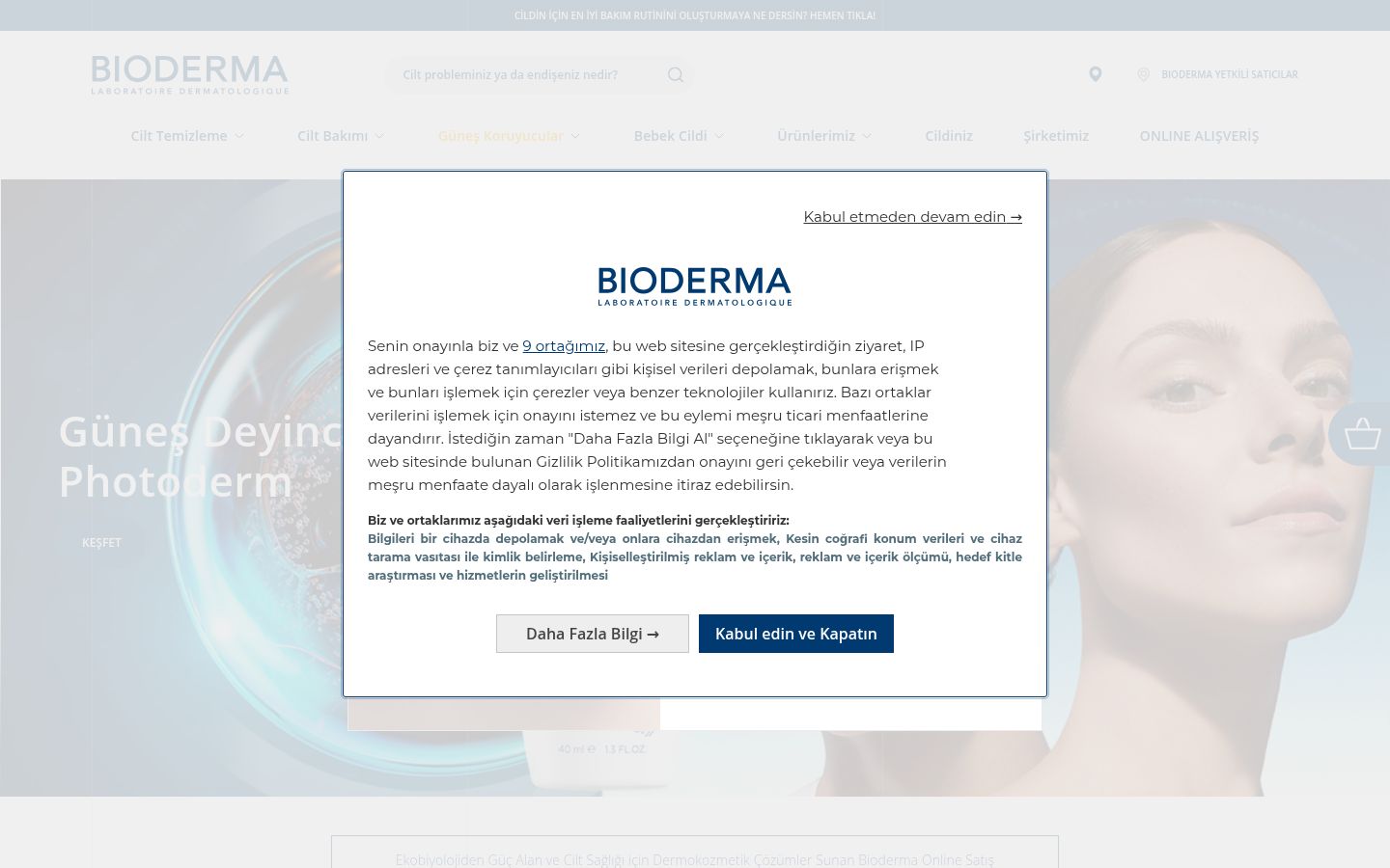 Screenshot of the consent banner shown before any interaction